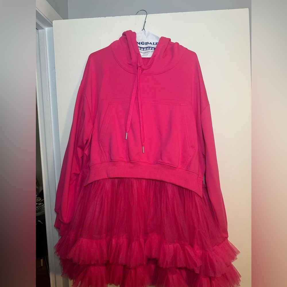 Hot Pink Hoodie with Tulle Skirt Overlay